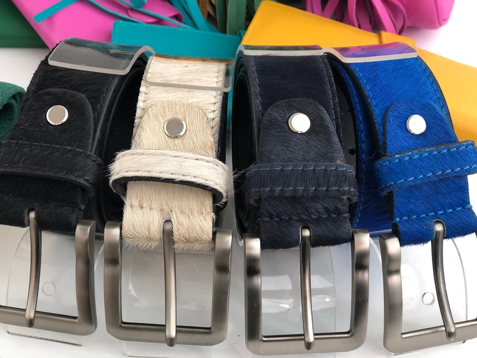 Wide Hair-on-hide Genuine Leather Belt | Blue | Black  display picture 2