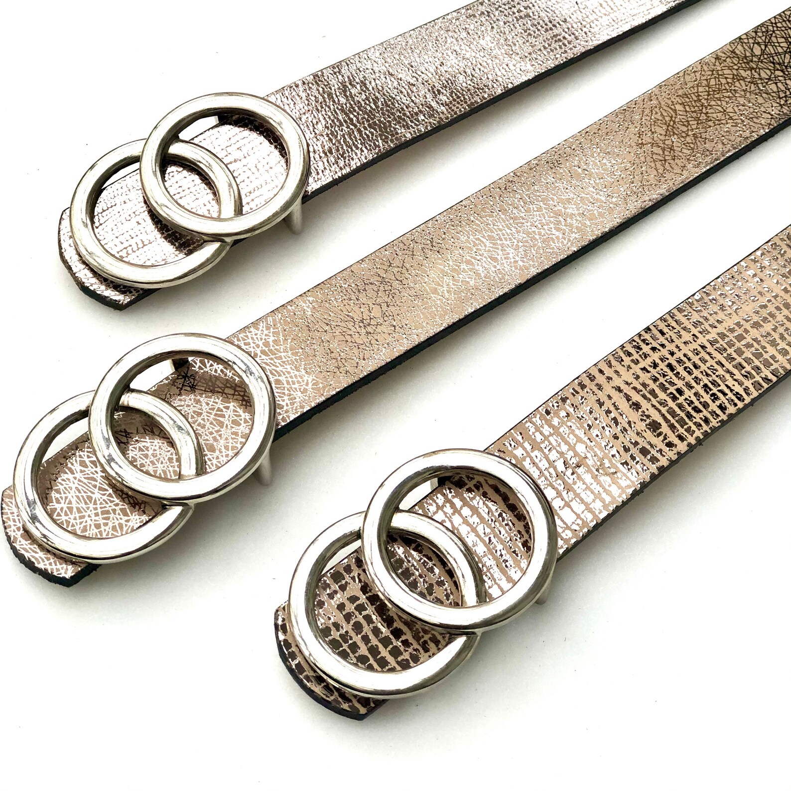 Metallic Silver Leather Women's Belt with Double Ring Etsy