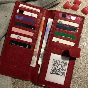 Red | Green | Brown | Black Genuine Grain Leather 12 Card Multi Card Ladies Purse Wallet with Closure