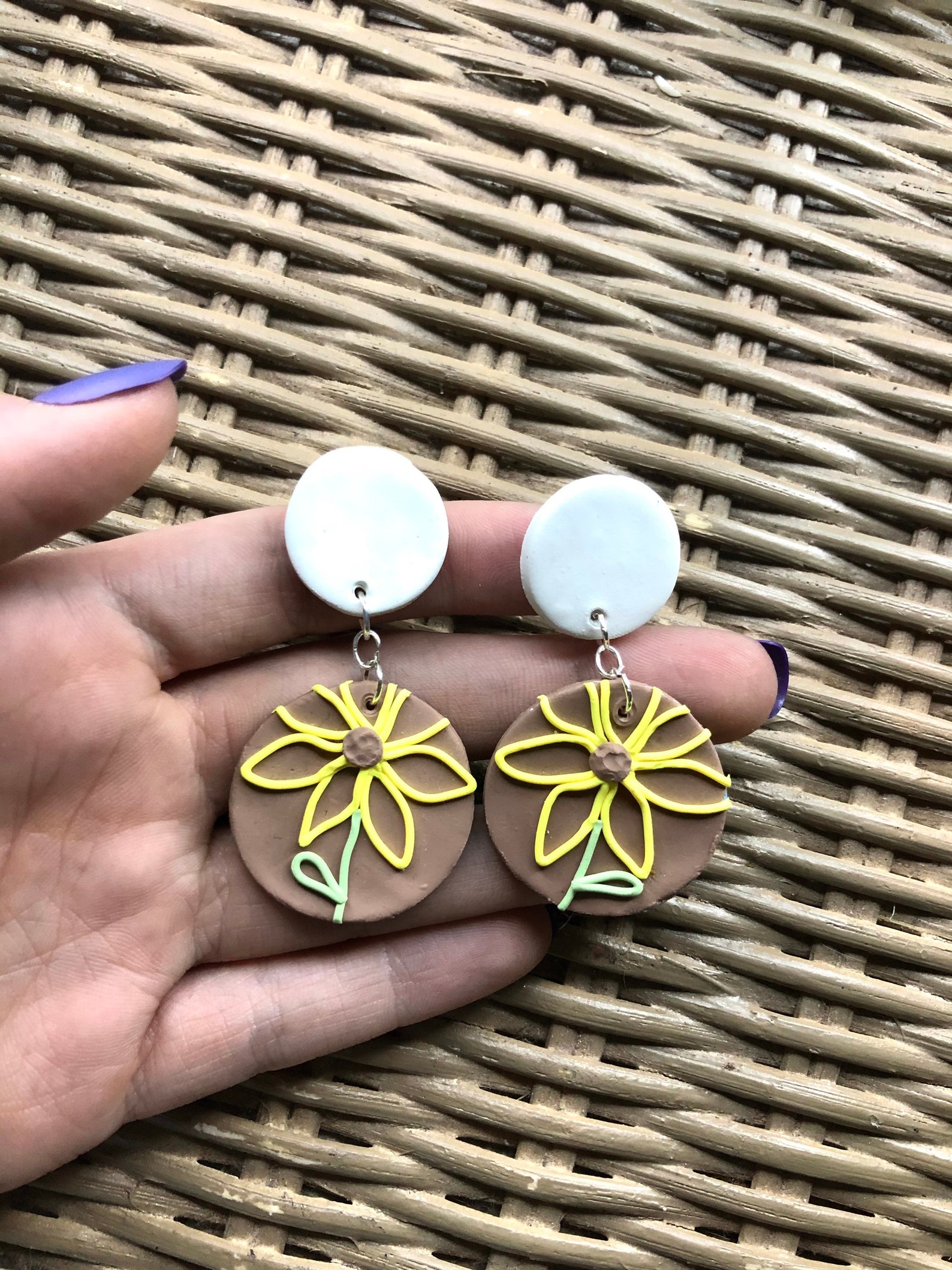 Sunflower Earrings, Handmade Clay Earrings, Gift for Her, Sunflower Jewelry Etsy