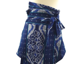 Handwoven Cotton Ikat Wrap Sash Waist Belt | Bakung Ethnic | Blue