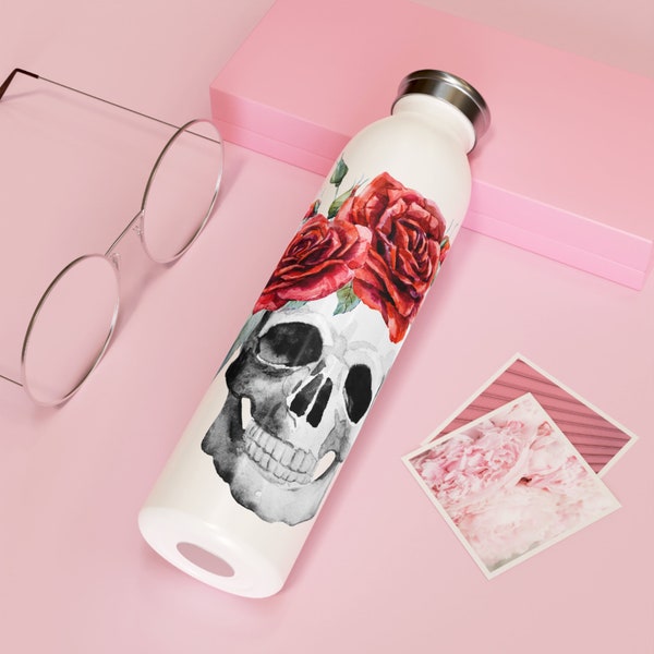 Skull & Magic Slim Water Bottle for Fall - Day of the Dead Water Bottle - Steel Slim Water Bottle, Basic Witch, Fairy Core