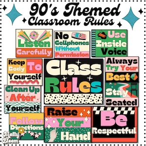 Classroom Rules Poster Bundle, Classroom Expectations, Bulletin Board Kit, Classroom Decor Wall Art, Elementary, Middle School Rules