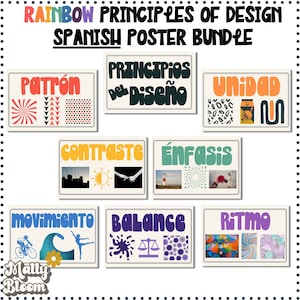 Classroom Poster Bundle, Rainbow Principles of Design, Art Classroom Decor Bundle, Art Teacher Bulletin Board Kit, Poster Set for Elementary