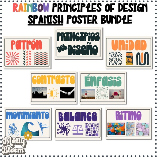 Classroom Poster Bundle, Rainbow Principles of Design, Art Classroom Decor Bundle, Art Teacher Bulletin Board Kit, Poster Set for Elementary