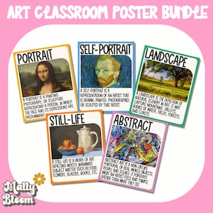 Kunst Klassenzimmer Poster druckbar, Klassenzimmer Dekor, Klassenzimmer Poster Bundle, Kunstlehrer Pinnwand, Set für Grundschule, Mittelschule Kunst