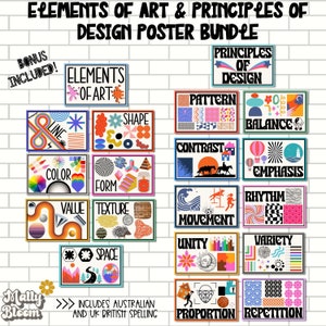 Elements of Art, Principles of Design Poster Bundle, Classroom Decor,,Teacher Bulletin Board,Set for Elementary, Art Teacher Printable