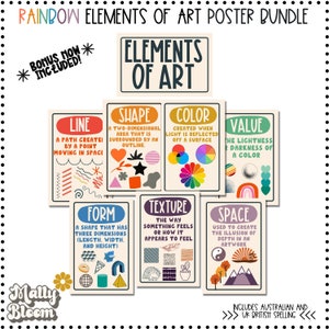 Classroom Poster Bundle, Rainbow Elements of Art Classroom Decor Bundle, Art Teacher Bulletin Board, Teacher Printable, Set for Elementary