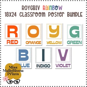 Classroom Poster Bundle, ROYGBIV Rainbow Art Classroom Decor Bundle, Art Teacher Bulletin Board, Teacher Printable, Set for Elementary