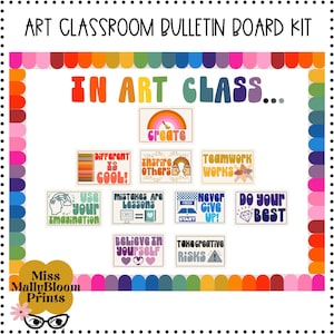 Art Class Poster Bundle, Rainbow Art Classroom Decor Bundle, Art Teacher Bulletin Board Kit, Teacher Printable, Set for Elementary