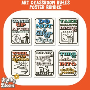 Art Classroom Regels Poster Bundel, Art Classroom Decor, Art Teacher Bulletin Board, Elementaire Kunst, Middle School Art