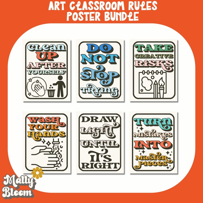 Art Classroom Rules Poster Bundle, Art Classroom Decor, Art Teacher Bulletin Board, Elementary Art, Middle School Art image 1