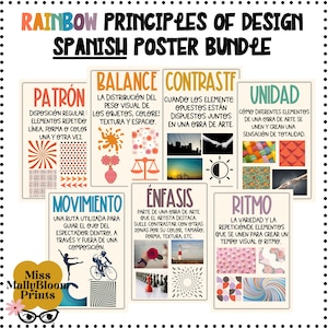 Spanish Classroom Poster Bundle, Rainbow Principles of Design, Spanish Class Posters,Art Teacher Bulletin Board,Teacher Printable,Elementary