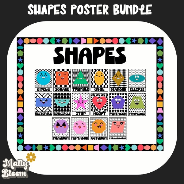 Art Classroom Shapes Poster Bundle, Shapes Classroom Decor, Art Teacher Bulletin Board,Preschool Shape Posters,Elementary, Middle School Art