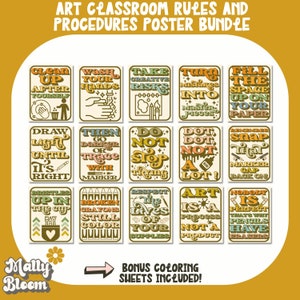 Art Classroom Rules and Procedure Poster Bundle,Growth Mindset,Art Classroom Decor,Art Teacher Bulletin Board,Elementary Art,Middle School