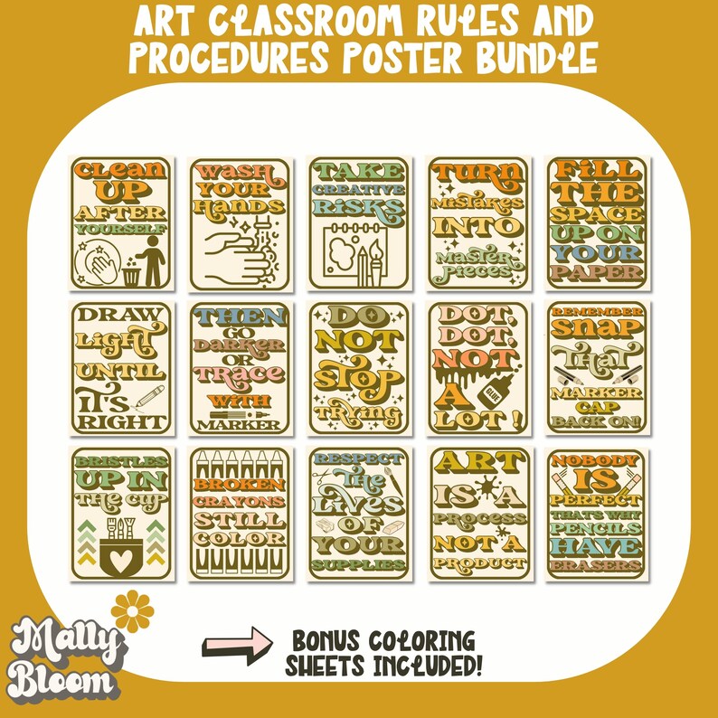 Art Classroom Rules and Procedure Poster Bundlegrowth Etsy