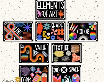 Elements of Art, Art Elements Poster Bundle, Art Classroom Decor, Teacher Bulletin Board, Set for Elementary Art, Art Teacher Printable