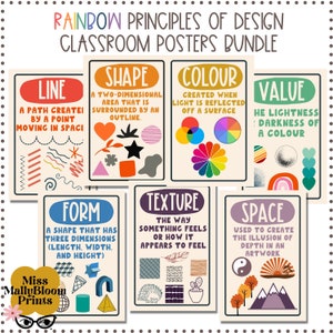 Classroom Poster Bundle, Rainbow Elements of Art Classroom Decor Bundle, Art Teacher Bulletin Board, Teacher Printable, Set for Elementary