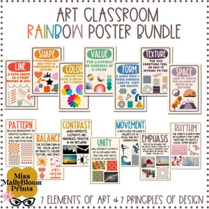 Rainbow Elements of Art Classroom Decor Bundle,Principles of Design Posters,Art Teacher Bulletin Board,Teacher Printable, Set for Elementary