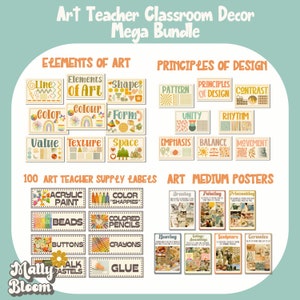 Art Classroom Decor Bundle, Elements of Art, Principles of Design Posters, Art Teacher Bulletin Board, Art Teacher Printable Supply Labels