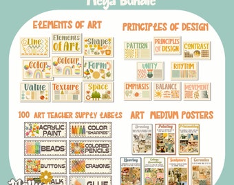 Art Classroom Decor Bundle, Elements of Art, Principles of Design Posters, Art Teacher Bulletin Board, Art Teacher Printable Supply Labels