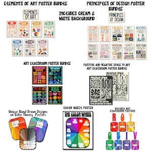 Elements of Art Classroom Decor Bundle, Principles of Design Posters, Art Teacher Bulletin Board, Color Theory Art Posters