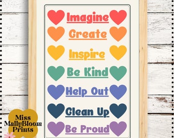 Rainbow Classroom Poster Afdrukbaar, Positief Klasse Decor, Leraar Print, Klasregels