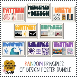 Classroom Poster Bundle, Rainbow Principles of Design, Art Classroom Decor Bundle, Art Teacher Bulletin Board Kit, Poster Set for Elementary