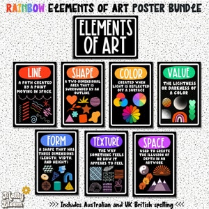 Classroom Poster Bundle, Rainbow Elements of Art Classroom Decor Bundle, Art Teacher Bulletin Board, Teacher Printable, Set for Elementary