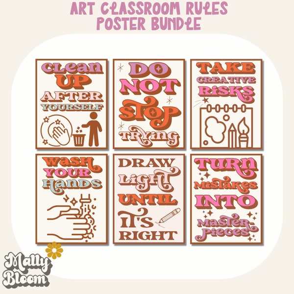 Art Classroom Rules Poster Bundle, Art Classroom Decor, Art Teacher Bulletin Board, Elementary Art, Middle School Art