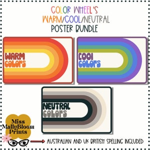 Art Classroom Decor, Warm, Cool, Neutral Color Poster Bundle, Art Room Printable, Art Teacher Bulletin Board Kit, Color Theory Resource