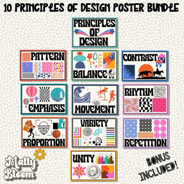 Principles of Design Poster Bundle, Classroom Decor,Classroom Poster Bundle,Teacher Bulletin Board,Set for Elementary, Art Teacher Printable