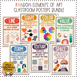 Classroom Poster Bundle, Rainbow Elements of Art Classroom Decor Bundle, Art Teacher Bulletin Board, Teacher Printable, Set for Elementary