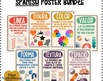 Spanish Classroom Poster Bundle, Rainbow Elements of Art, Spanish Class Posters, Art Teacher Bulletin Board, Teacher Printable, Elementary