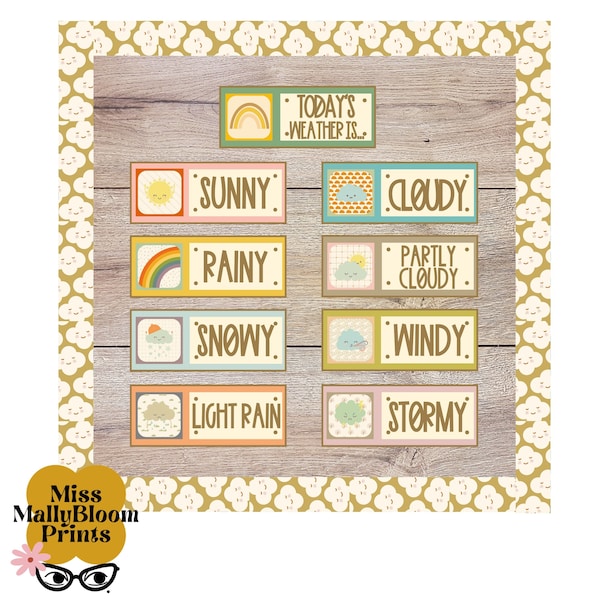 Weather Themed Bulletin Board Kit Or Classroom Weather Decor, Preschool and Kinder Printable, Elementary Weather Station Teaching Tool