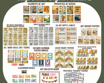 Elements of Art Classroom Decor Bundle, Principles of Design Posters, Art Teacher Bulletin Board, Classroom Rules, Art Teacher Supply Labels