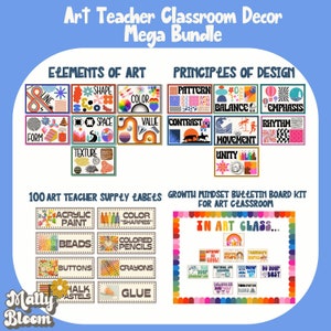 Art Classroom Decor Bundle, Elements of Art, Principles of Design Posters, Art Teacher Bulletin Board, Art Teacher Printable Supply Labels