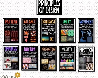 Classroom Poster Bundle , Principles of Design Classroom Decor Bundle, Art Teacher Bulletin Board, Teacher Printable, Set for Elementary