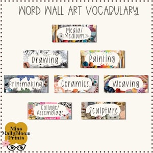 Classroom Word Wall Art, Classroom Labels, Classroom Decor, Word Wall Print, Art Teacher Bulletin Board, Display Set for Elementary