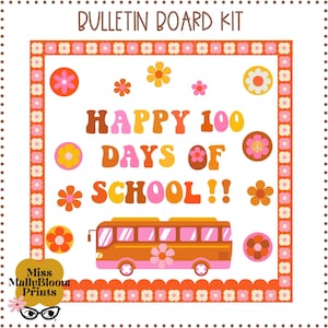 Happy 100 Days of School Bulletin Board Kit Or Classroom Holiday Decor, Easy Printable Classroom Door Decor