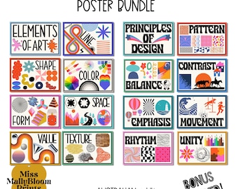 Elements of Art, Principles of Design Poster Bundle, Classroom Decor,,Teacher Bulletin Board,Set for Elementary, Art Teacher Printable