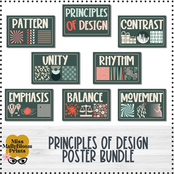 Classroom Poster Bundle, Principles of Design, Art Classroom Decor Bundle, Art Teacher Bulletin Board Kit, Poster Set for Elementary