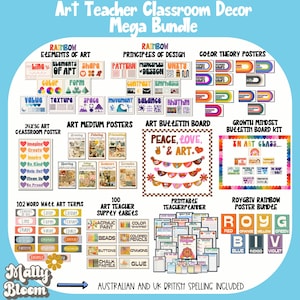 Rainbow Elements of Art Classroom Decor Bundle,Principles of Design Posters,Art Teacher Bulletin Board, Art Teacher Printable Supply Labels