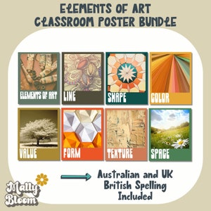Elements of Art Poster Bundle, Art Elements Decor Bundle, Art Teacher Bulletin Board, Teacher Printable, Set for Elementary
