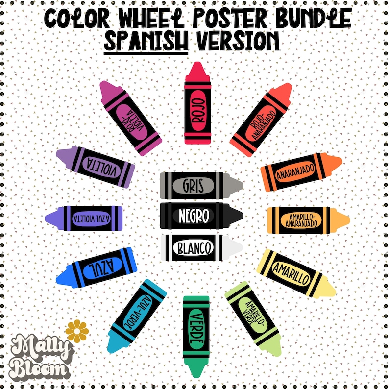 Spanish Color Wheel Poster Bundle, Art Classroom Decor, ROYGBIV, Color ...