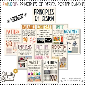Classroom Poster Bundle , Principles of Design Classroom Decor Bundle, Art Teacher Bulletin Board, Teacher Printable, Set for Elementary