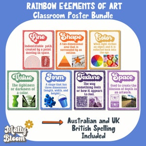 Classroom Poster Bundle, Rainbow Elements of Art Classroom Decor Bundle, Art Teacher Bulletin Board, Teacher Printable, Set for Elementary