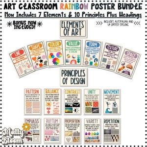 Rainbow Elements of Art Classroom Decor Bundle,Principles of Design Posters,Art Teacher Bulletin Board,Teacher Printable, Set for Elementary