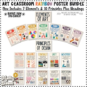 Rainbow Elements of Art Classroom Decor Bundle,Principles of Design Posters,Art Teacher Bulletin Board,Teacher Printable, Set for Elementary