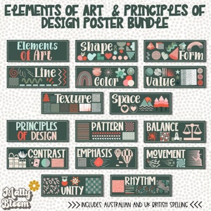 Elements and Principles Poster Bundle, Principles of Design, Elements of Art Classroom Decor, Art Bulletin Board,Art Room Set for Elementary